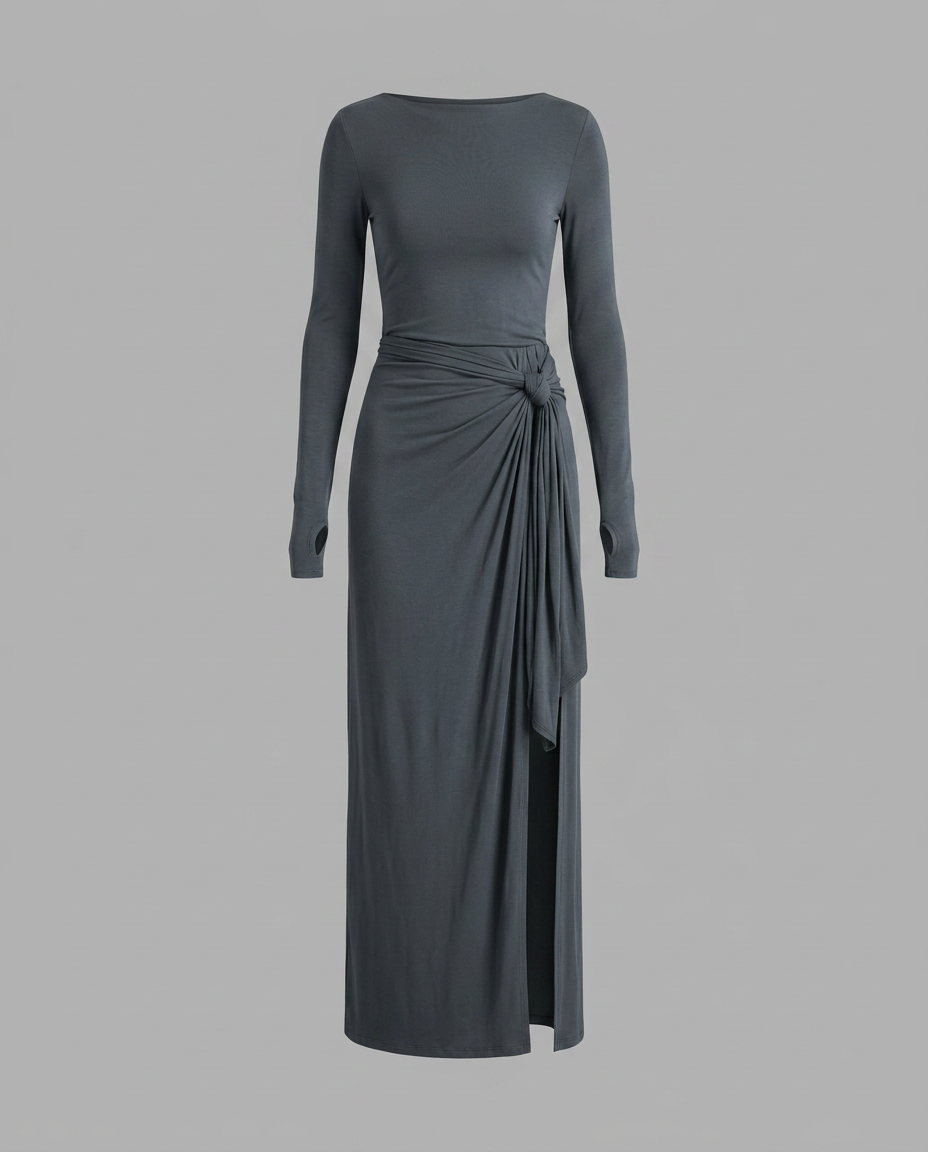 NAIRA-Vestido maxi con nudo lateral
