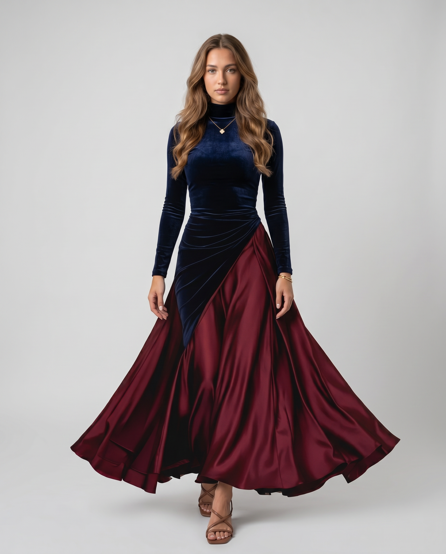 AUREA-Vestido largo bicolor