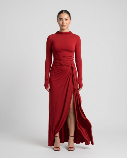 NAIRA-Vestido maxi con nudo lateral