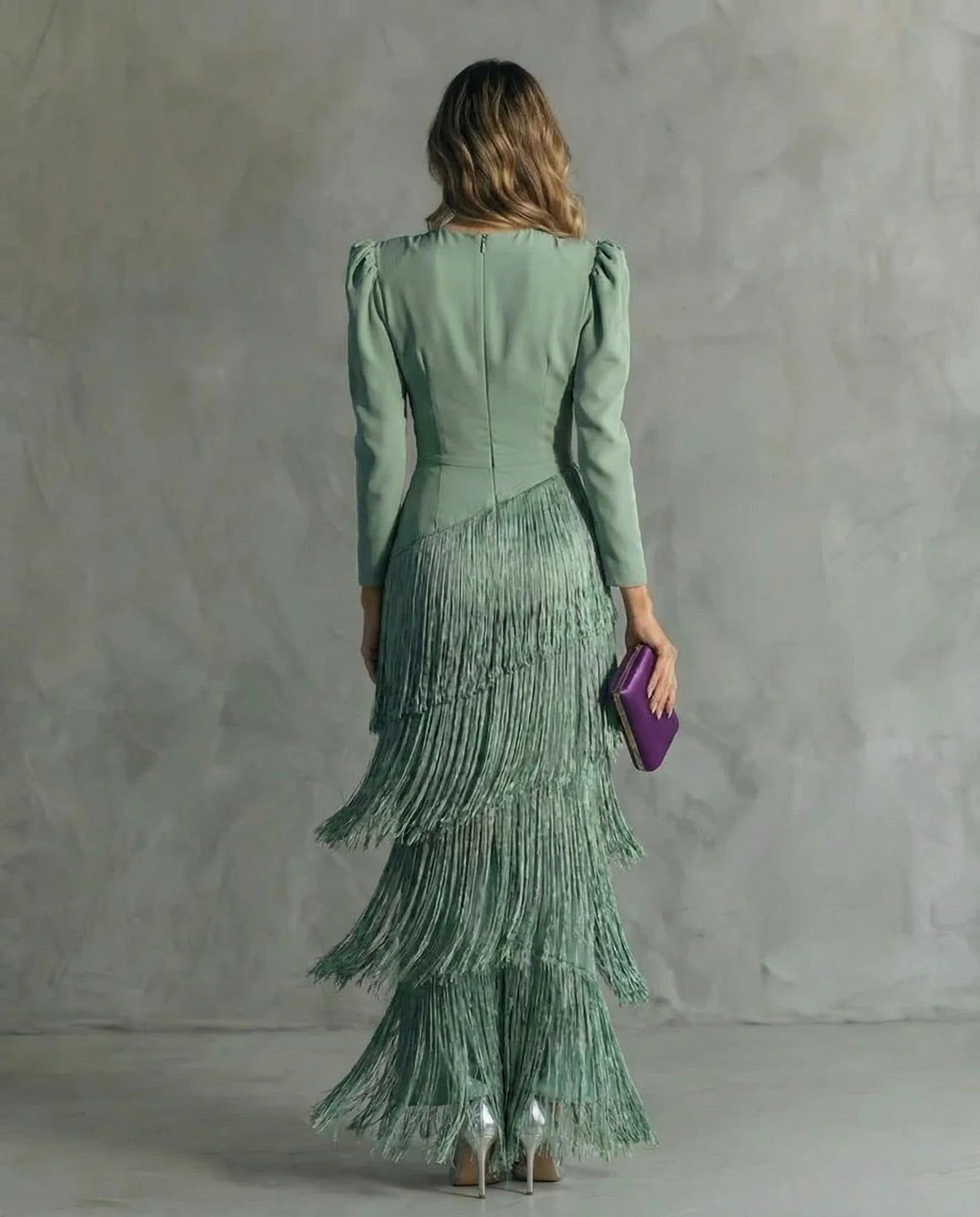 CLARA-Vestido elegante con mangas de flecos