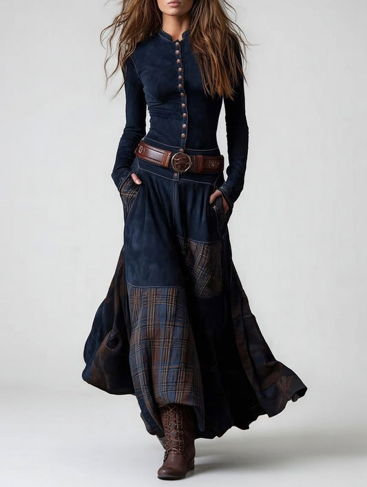 HELENA-Vestido Vintage de ante con cinturón