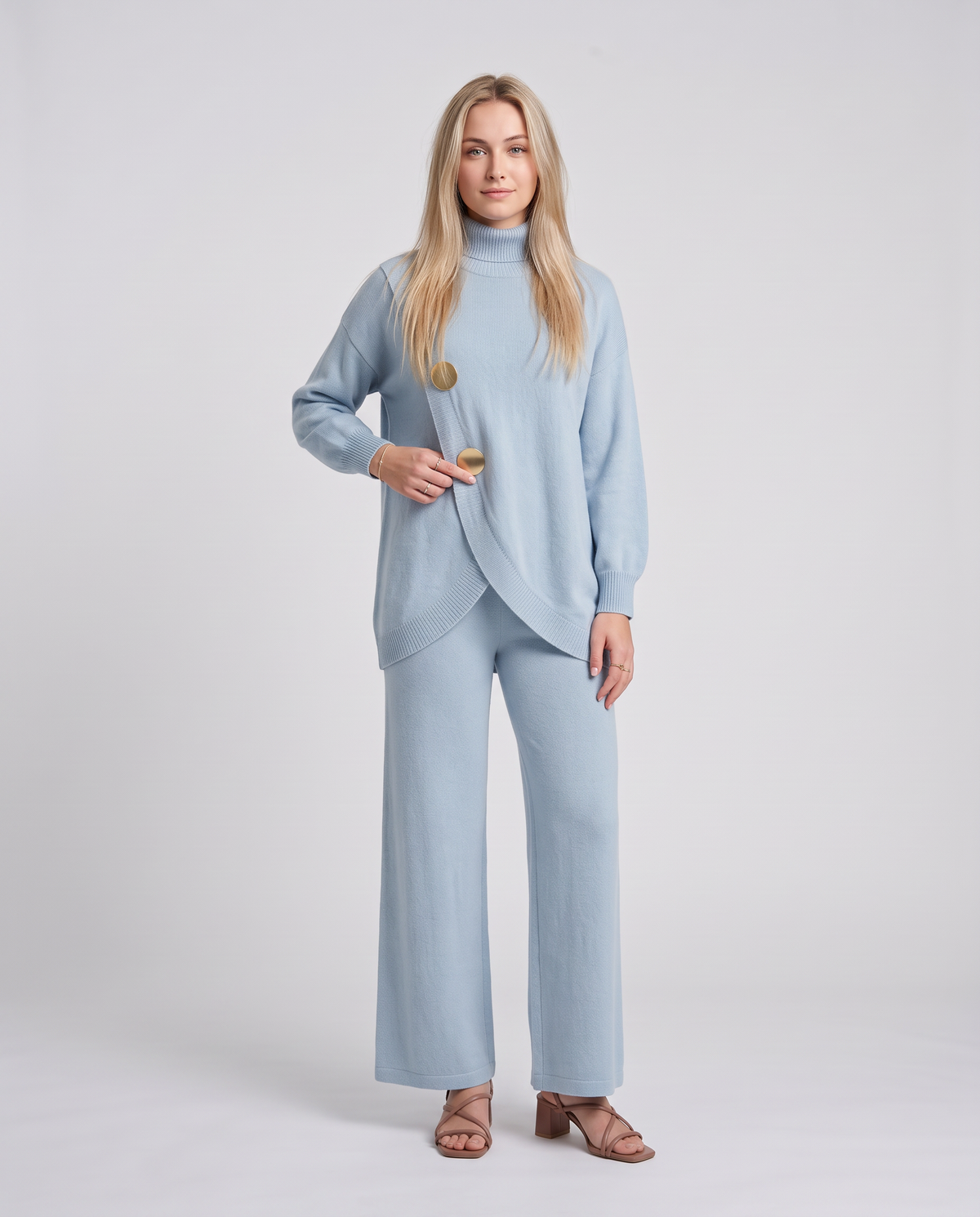 NOA- Conjunto de punto: jersey cuello alto y pantalón ancho