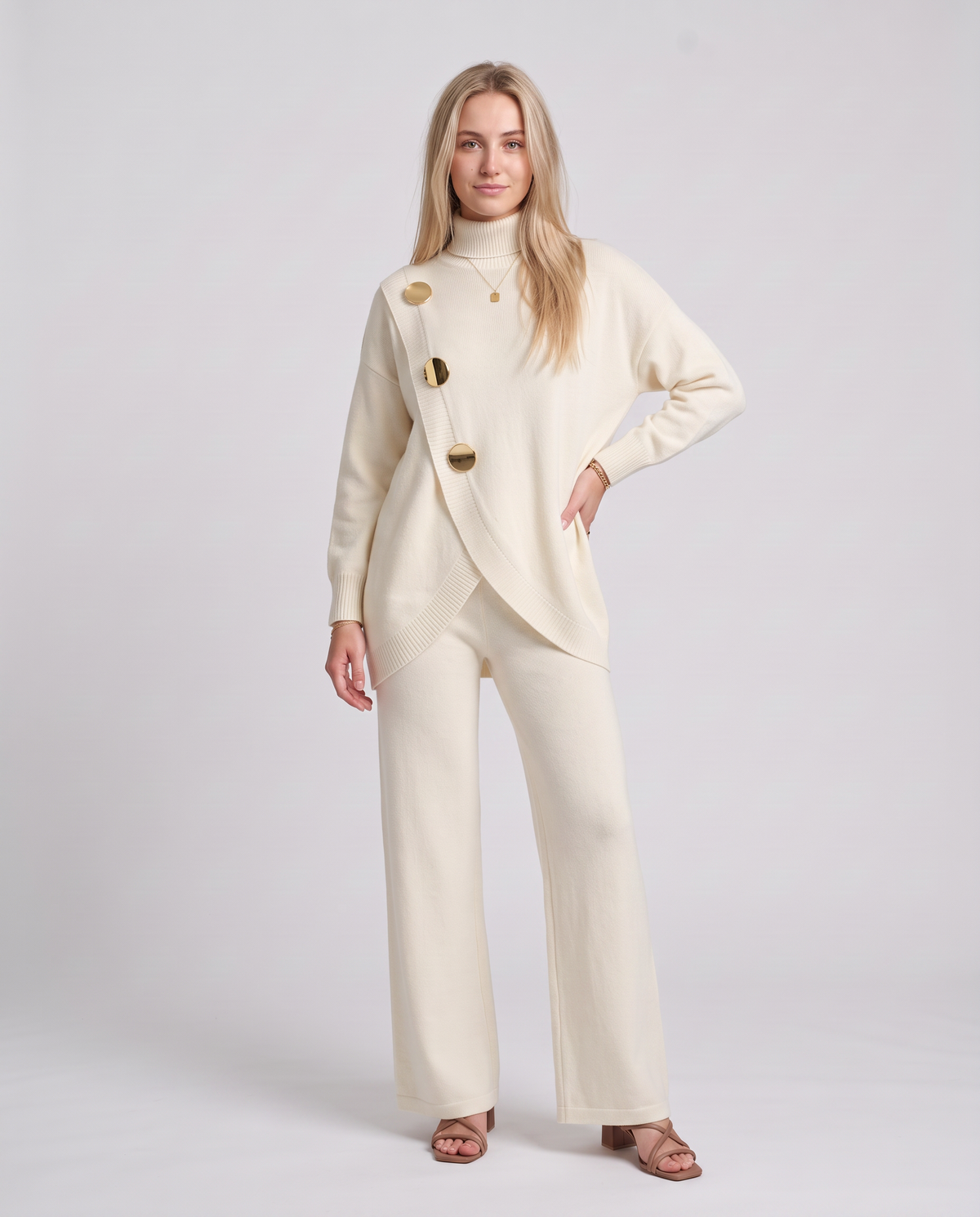 NOA- Conjunto de punto: jersey cuello alto y pantalón ancho