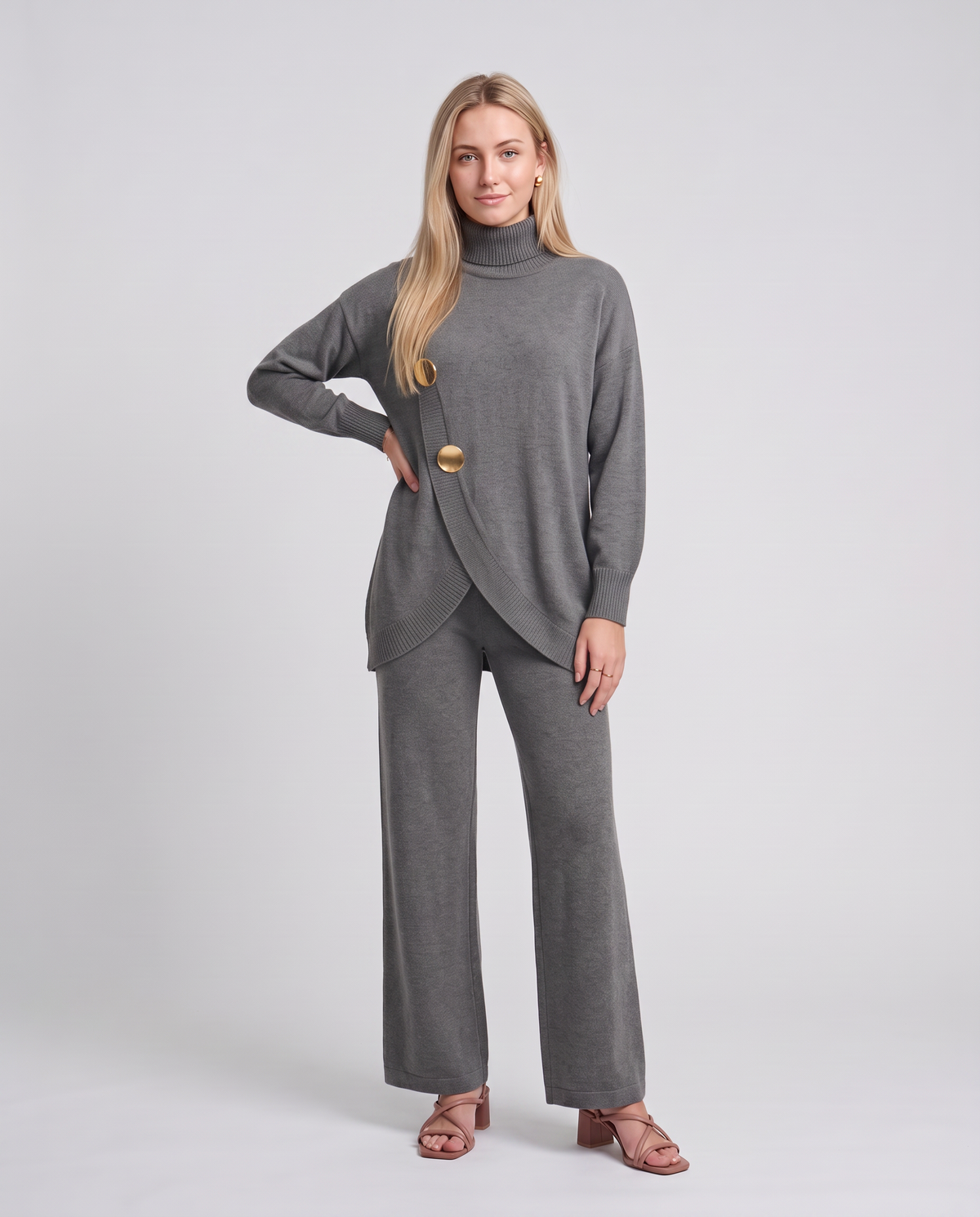 NOA- Conjunto de punto: jersey cuello alto y pantalón ancho