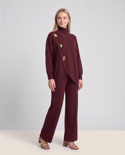 NOA- Conjunto de punto: jersey cuello alto y pantalón ancho