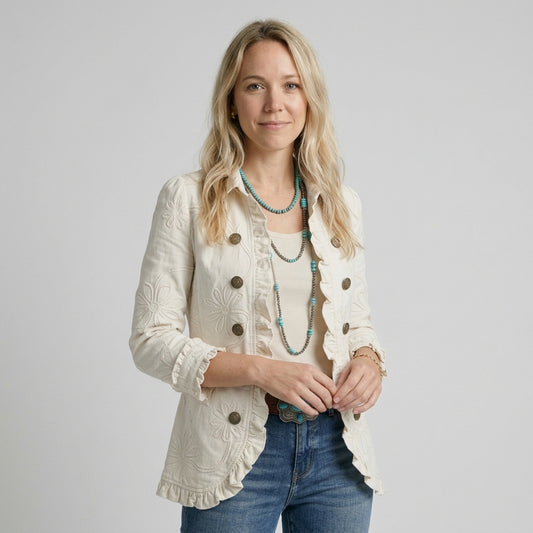EMILIA -Chaqueta Bordada Marfil con Volantes