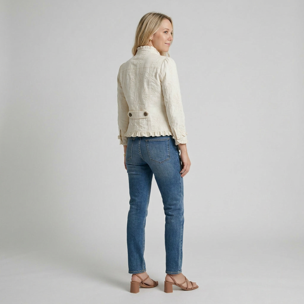 EMILIA -Chaqueta Bordada Marfil con Volantes