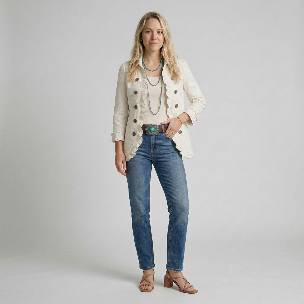 EMILIA -Chaqueta Bordada Marfil con Volantes