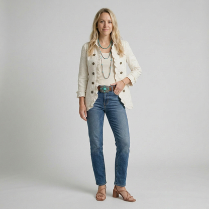 EMILIA -Chaqueta Bordada Marfil con Volantes