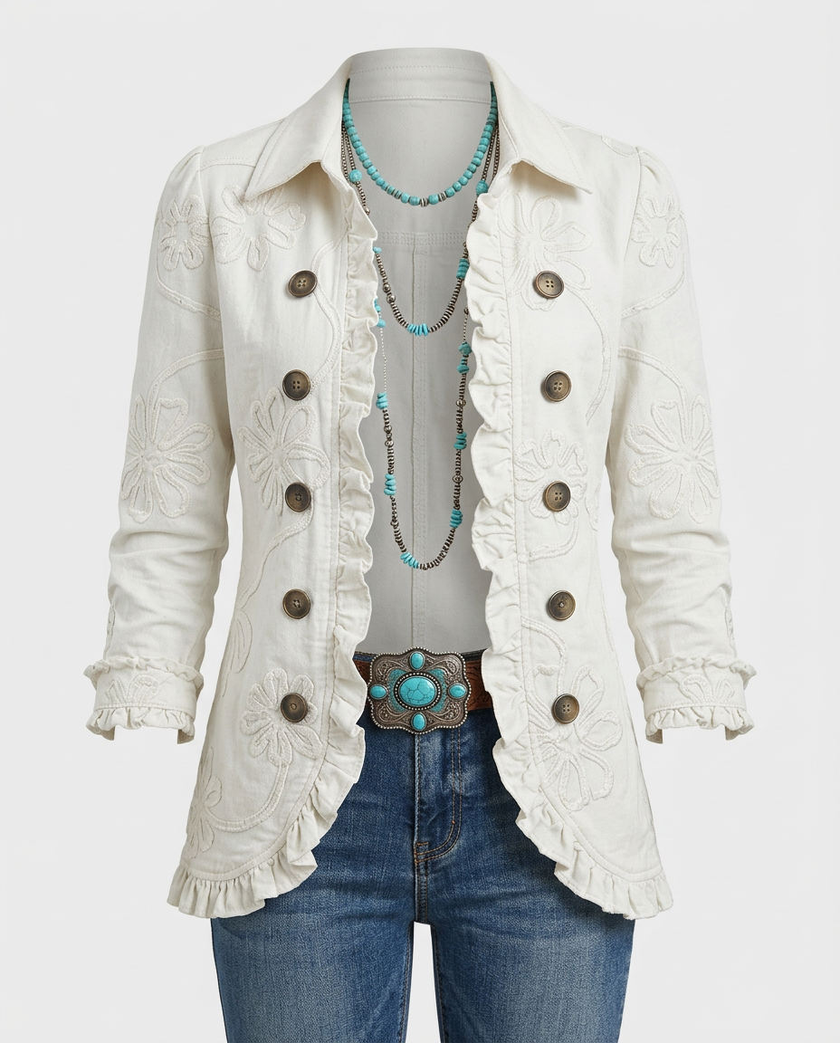 EMILIA -Chaqueta Bordada Marfil con Volantes