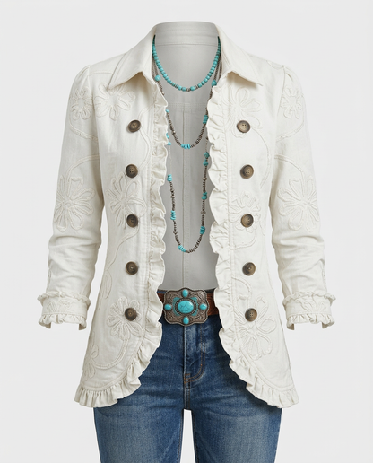 EMILIA -Chaqueta Bordada Marfil con Volantes