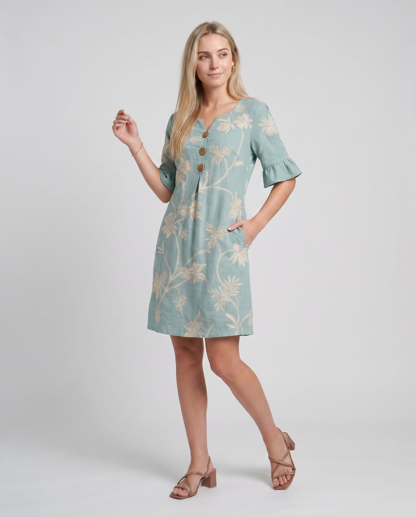 CORAL-Vestido informal de mujer con estampado floral