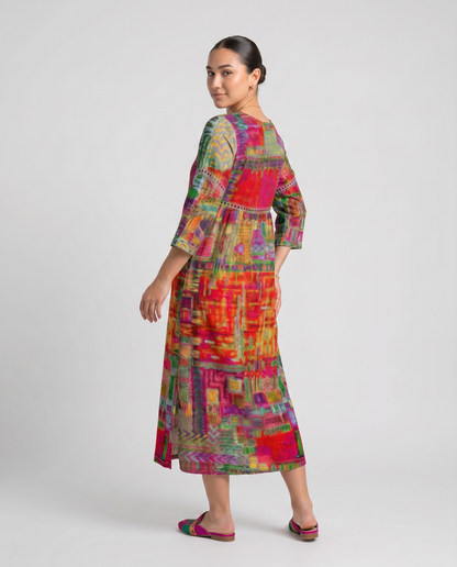 MANUELA- Vestido Denim con Patchwork Étnico