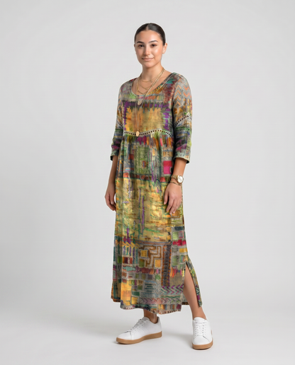 MANUELA- Vestido Denim con Patchwork Étnico