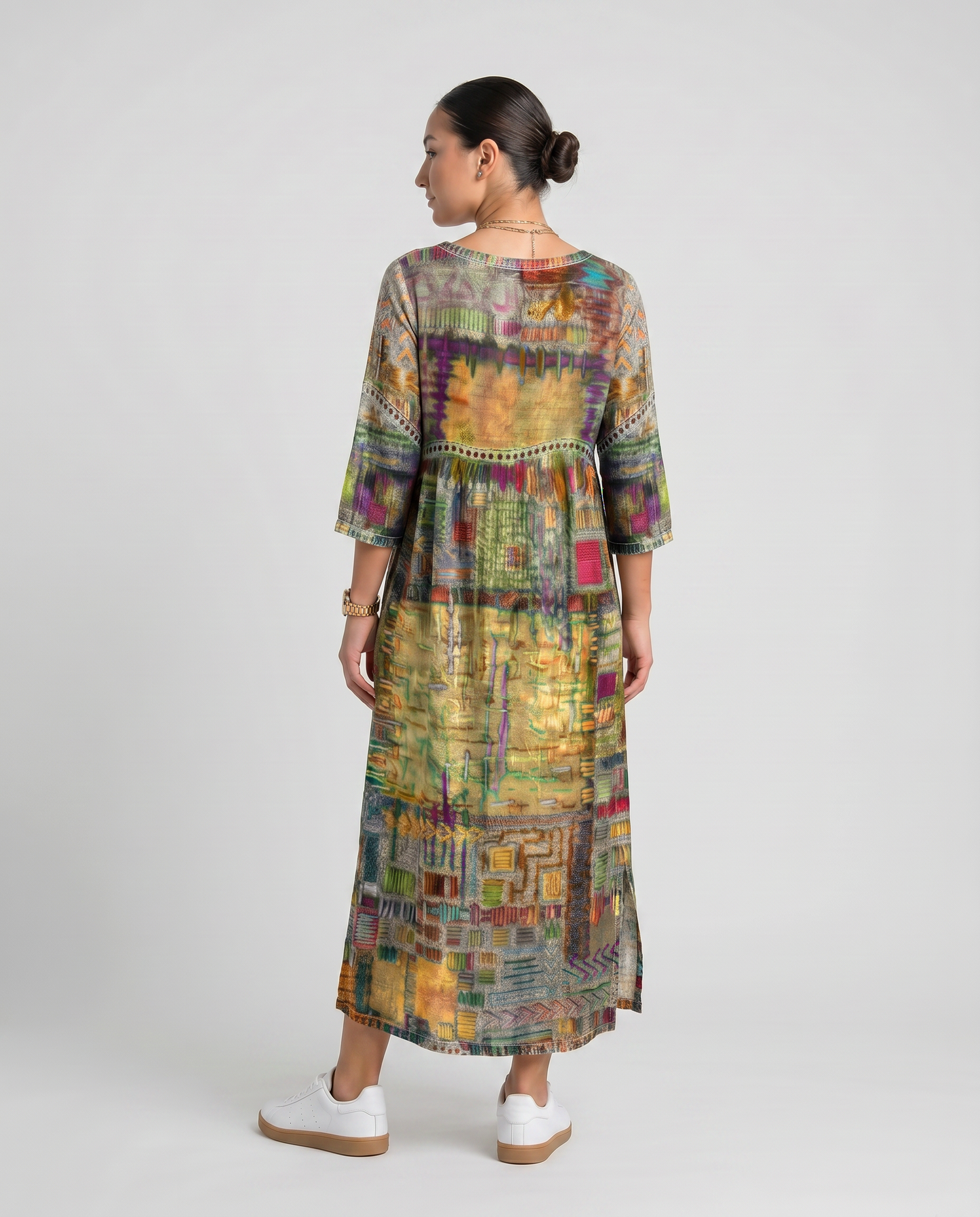 MANUELA- Vestido Denim con Patchwork Étnico