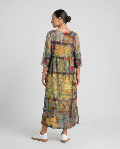 MANUELA- Vestido Denim con Patchwork Étnico
