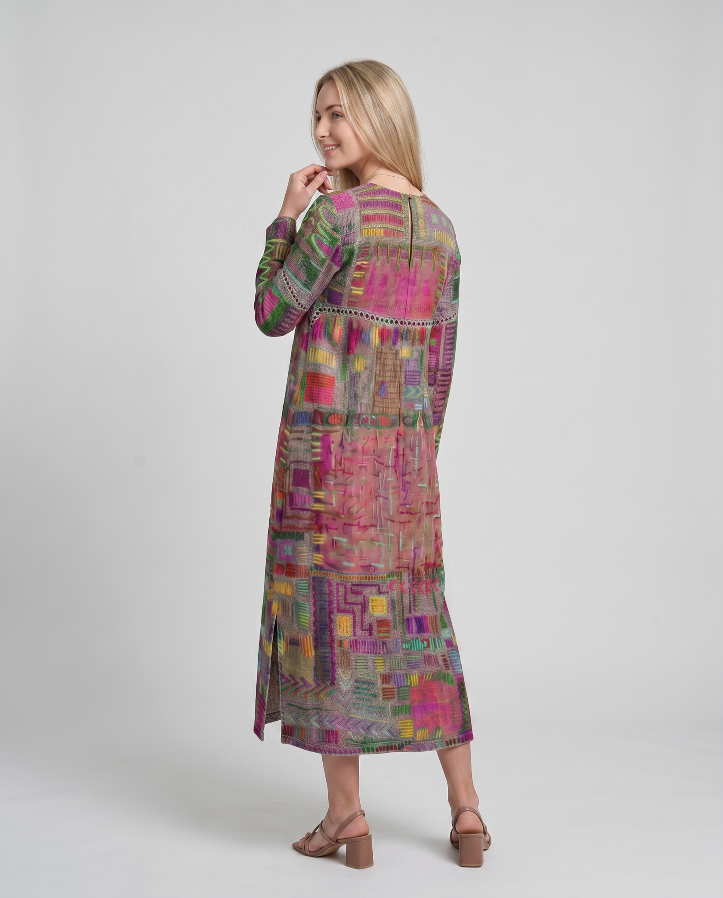 MANUELA- Vestido Denim con Patchwork Étnico