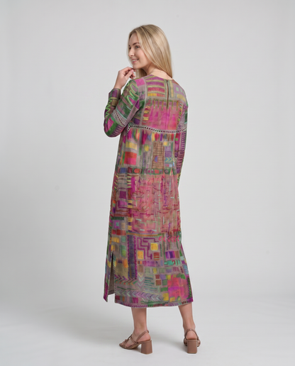 MANUELA- Vestido Denim con Patchwork Étnico