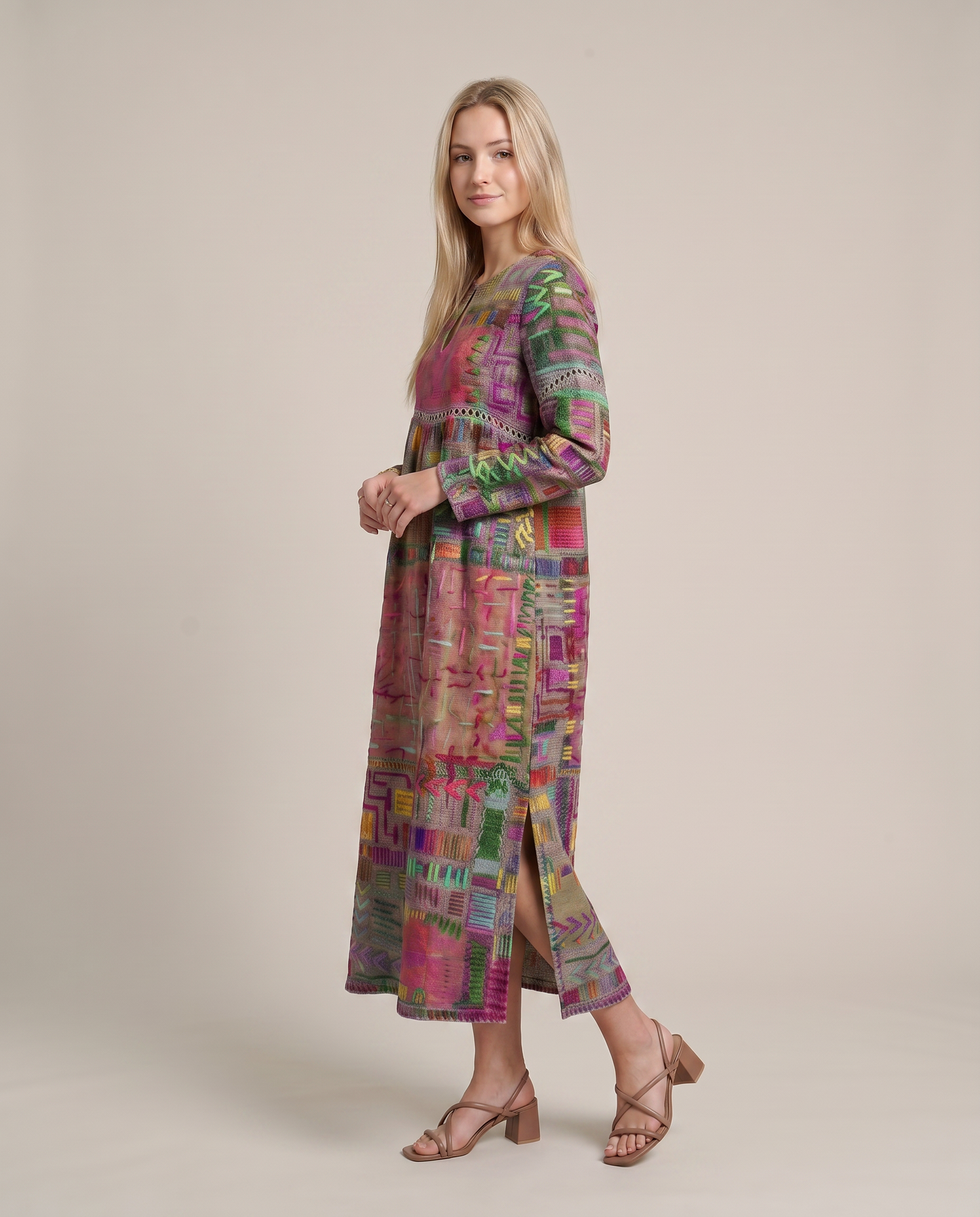 MANUELA- Vestido Denim con Patchwork Étnico