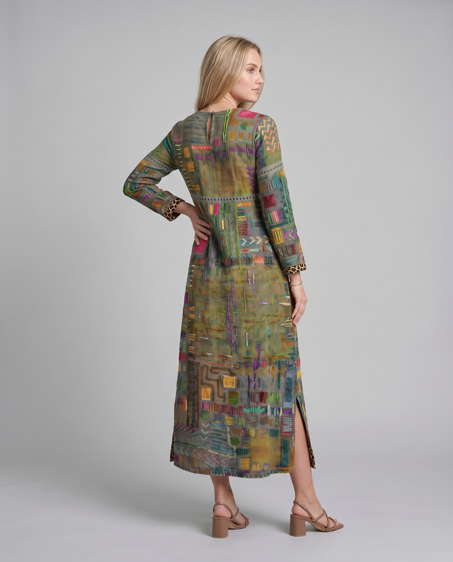 MANUELA- Vestido Denim con Patchwork Étnico