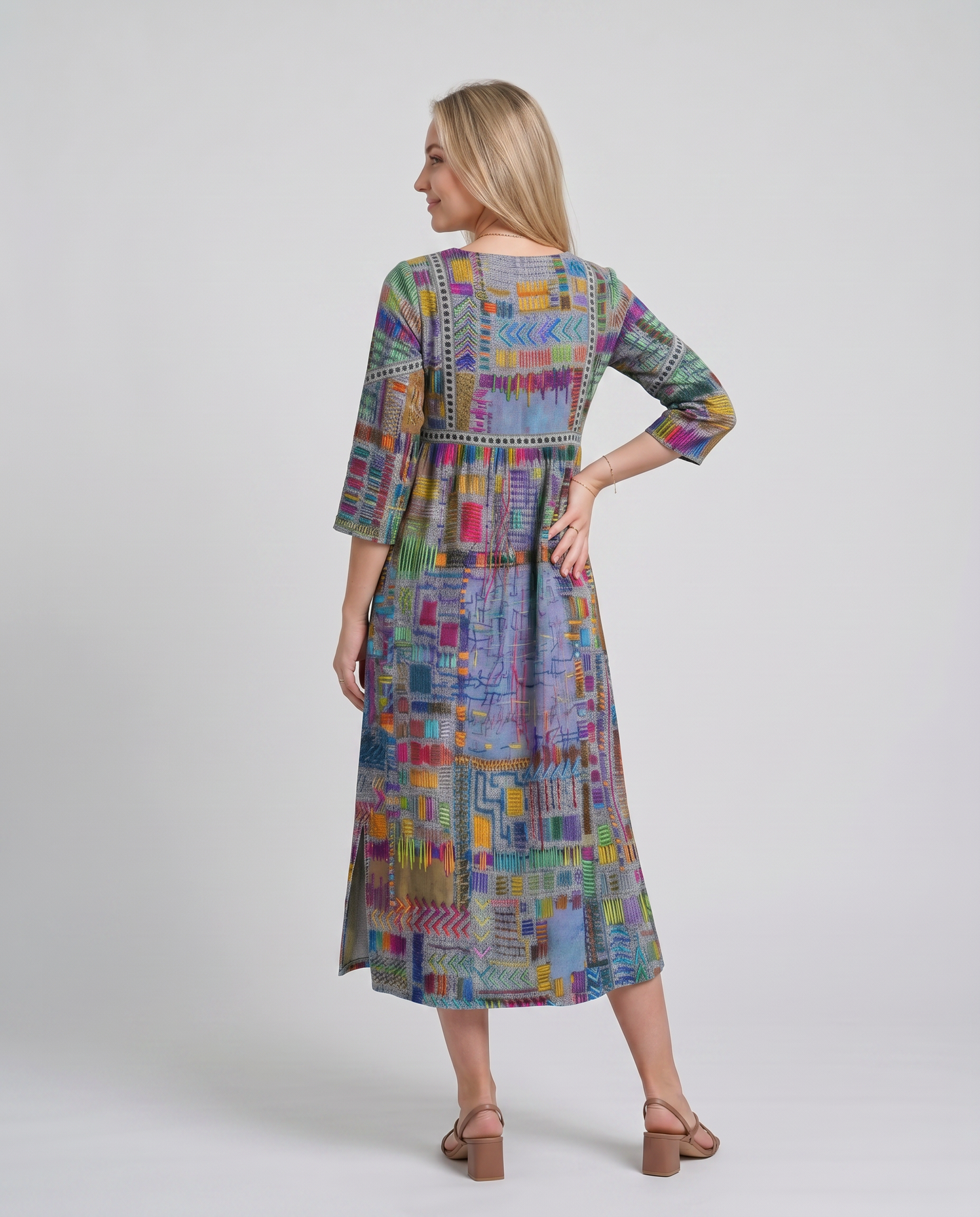 MANUELA- Vestido Denim con Patchwork Étnico