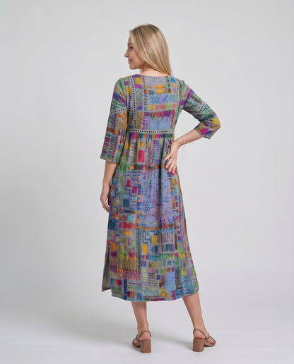 MANUELA- Vestido Denim con Patchwork Étnico