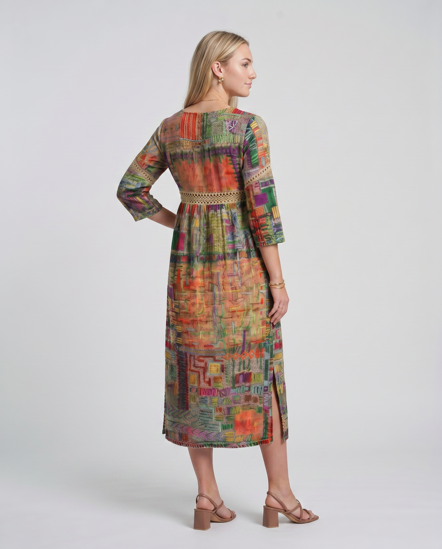 MANUELA- Vestido Denim con Patchwork Étnico
