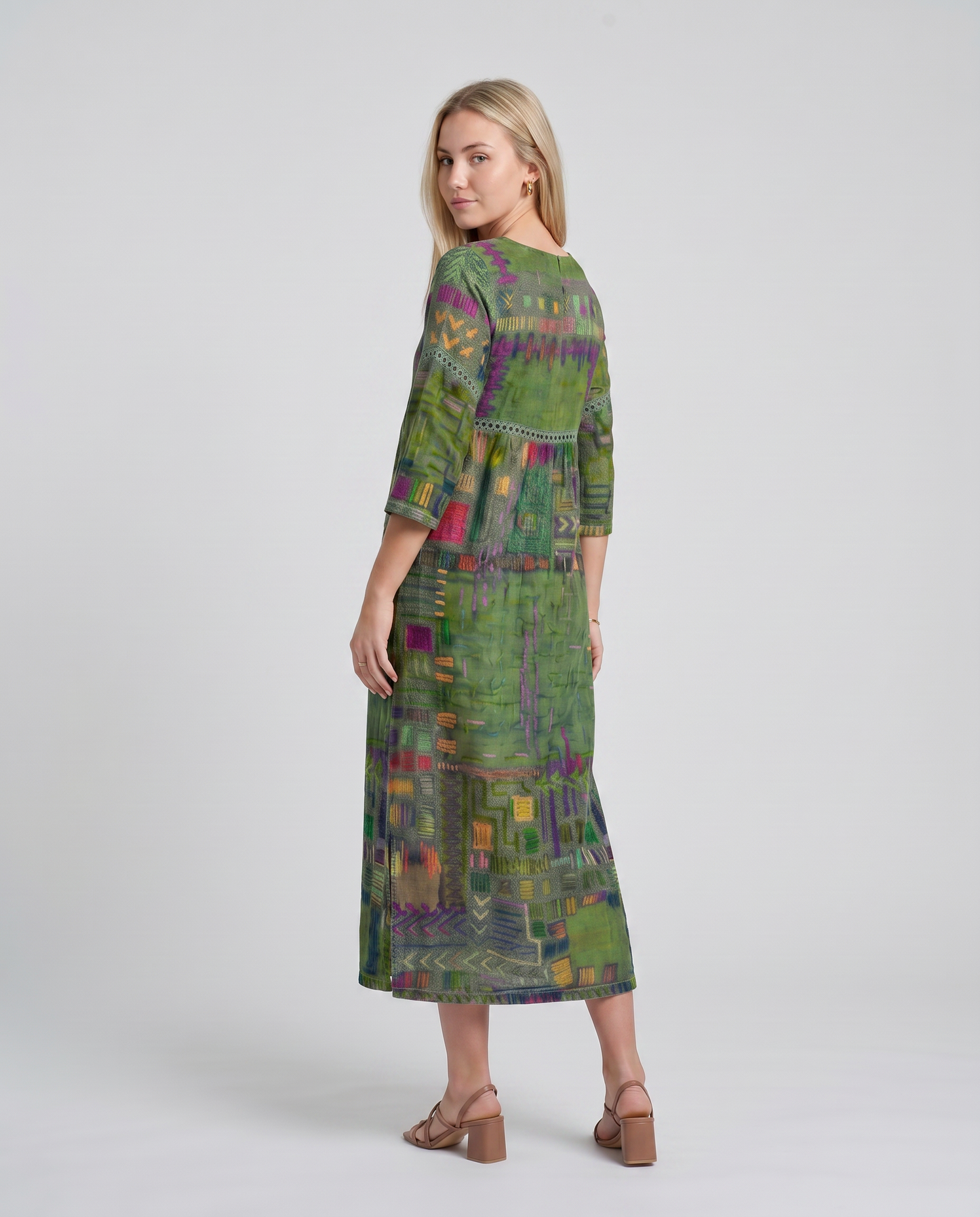 MANUELA- Vestido Denim con Patchwork Étnico