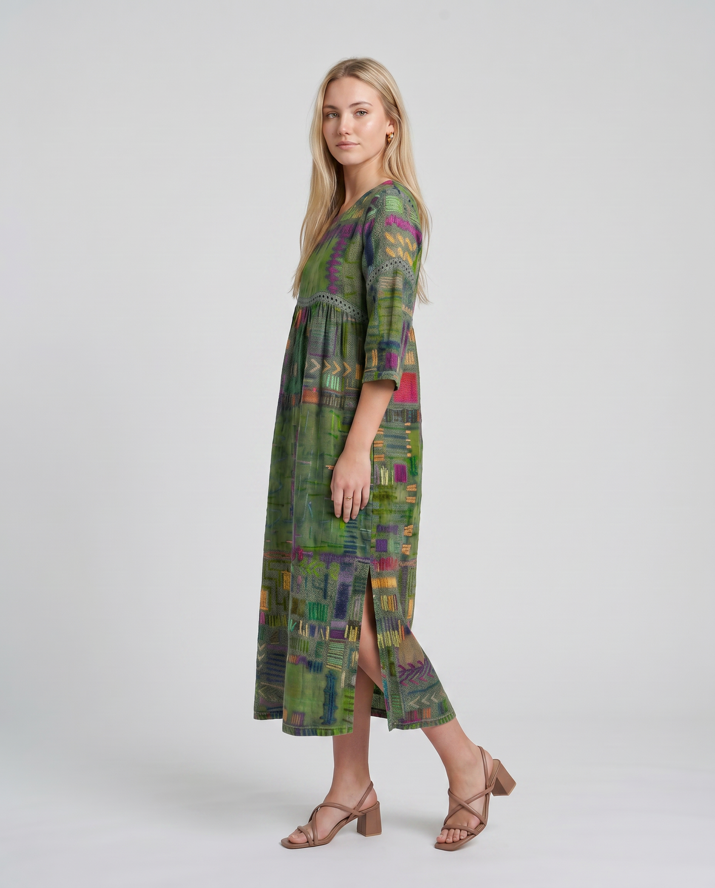 MANUELA- Vestido Denim con Patchwork Étnico