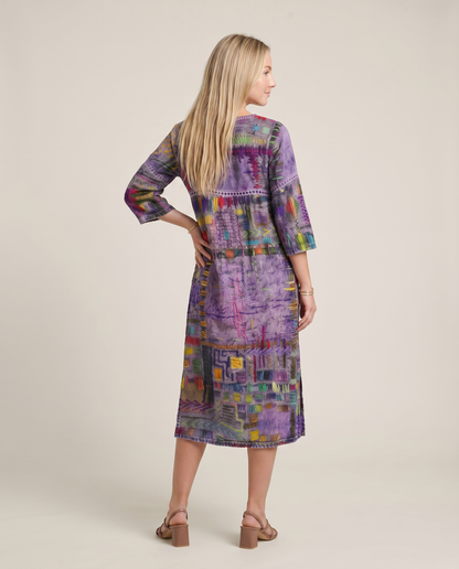 MANUELA- Vestido Denim con Patchwork Étnico