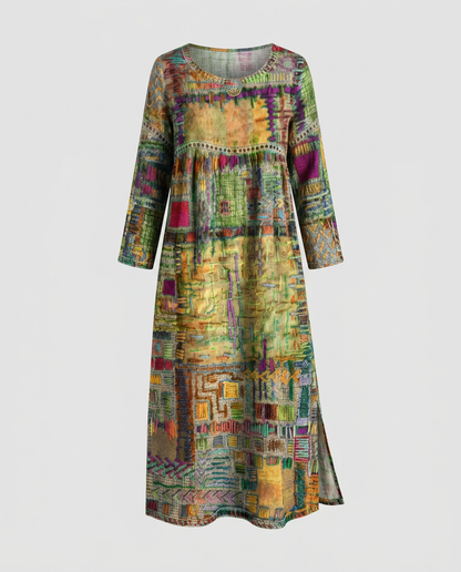 MANUELA- Vestido Denim con Patchwork Étnico