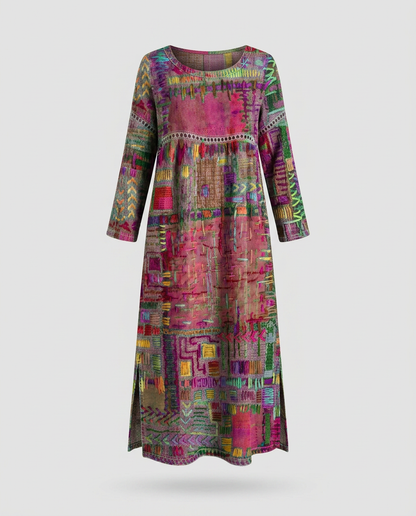 MANUELA- Vestido Denim con Patchwork Étnico