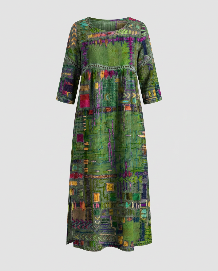 MANUELA- Vestido Denim con Patchwork Étnico