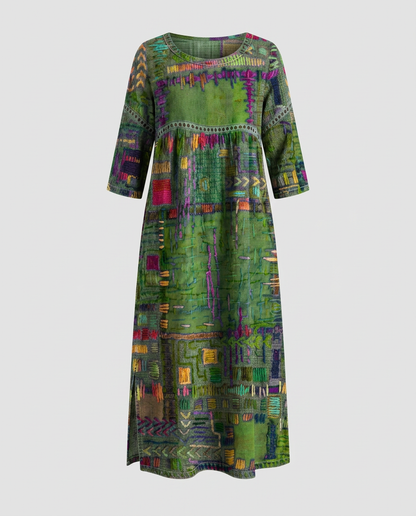 MANUELA- Vestido Denim con Patchwork Étnico