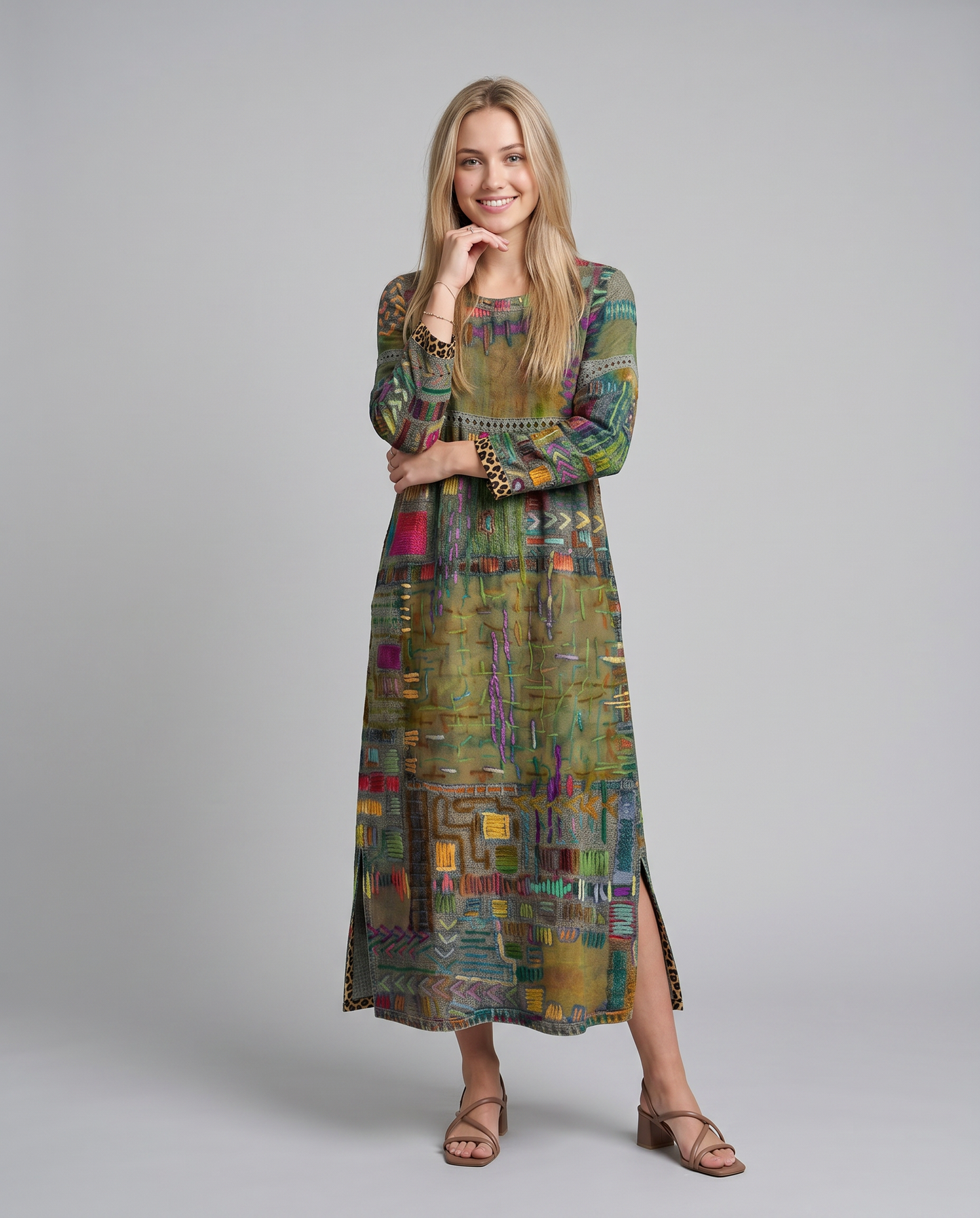 MANUELA- Vestido Denim con Patchwork Étnico