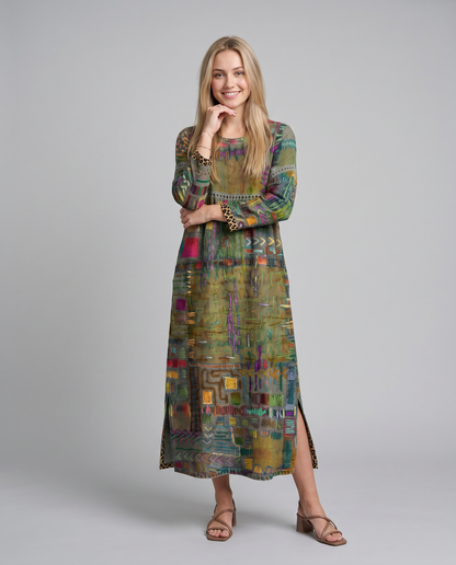 MANUELA- Vestido Denim con Patchwork Étnico