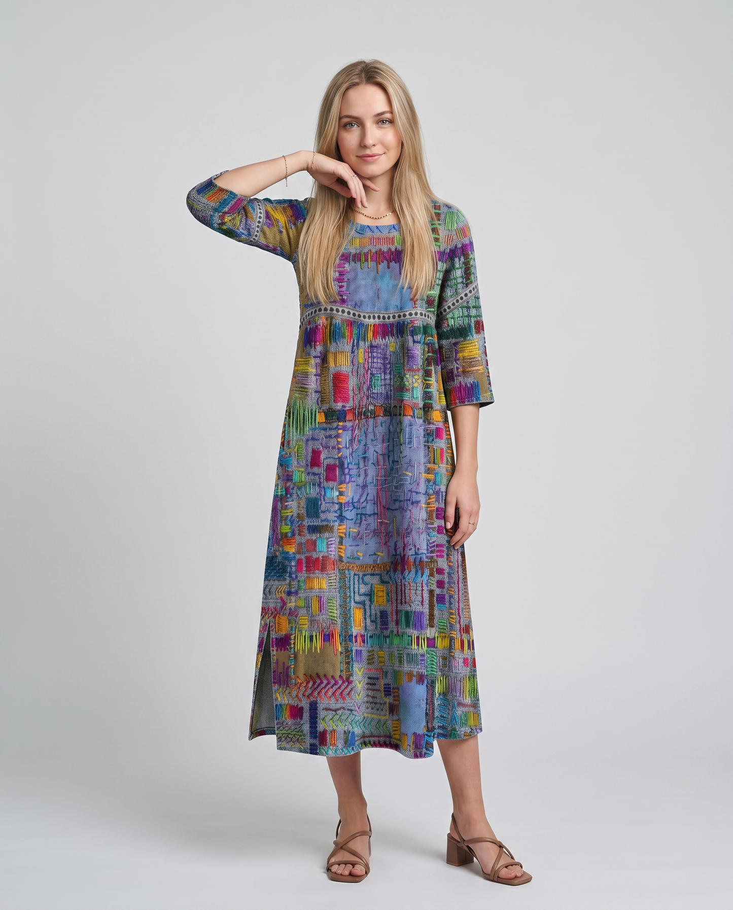 MANUELA- Vestido Denim con Patchwork Étnico