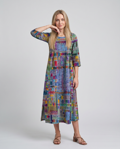 MANUELA- Vestido Denim con Patchwork Étnico