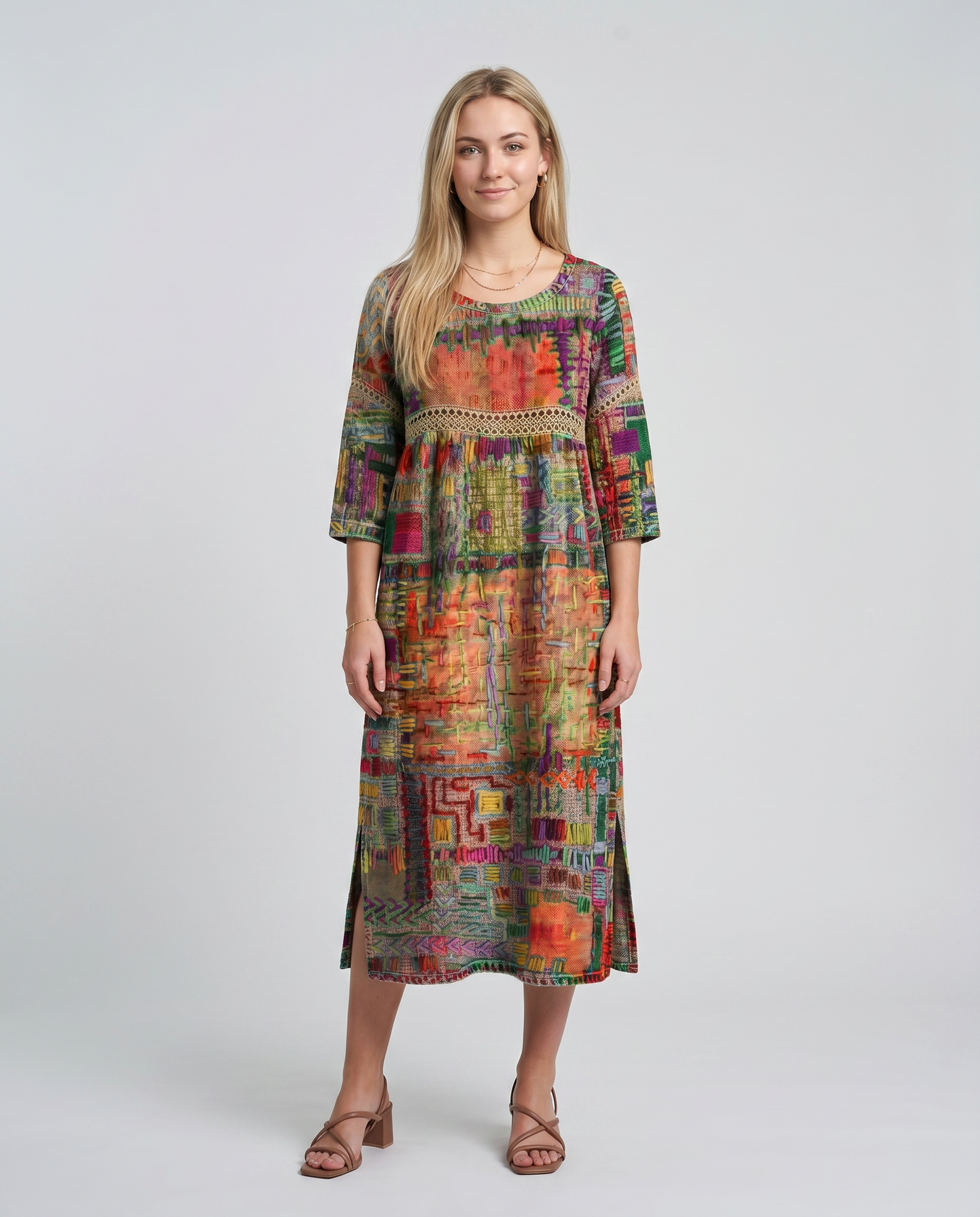 MANUELA- Vestido Denim con Patchwork Étnico