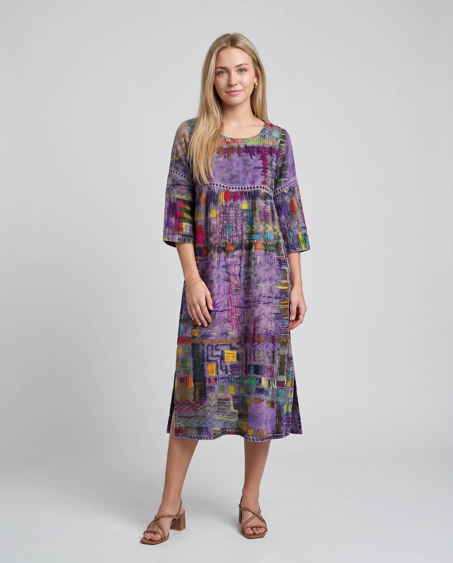 MANUELA- Vestido Denim con Patchwork Étnico