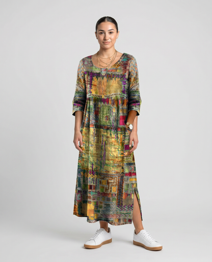 MANUELA- Vestido Denim con Patchwork Étnico